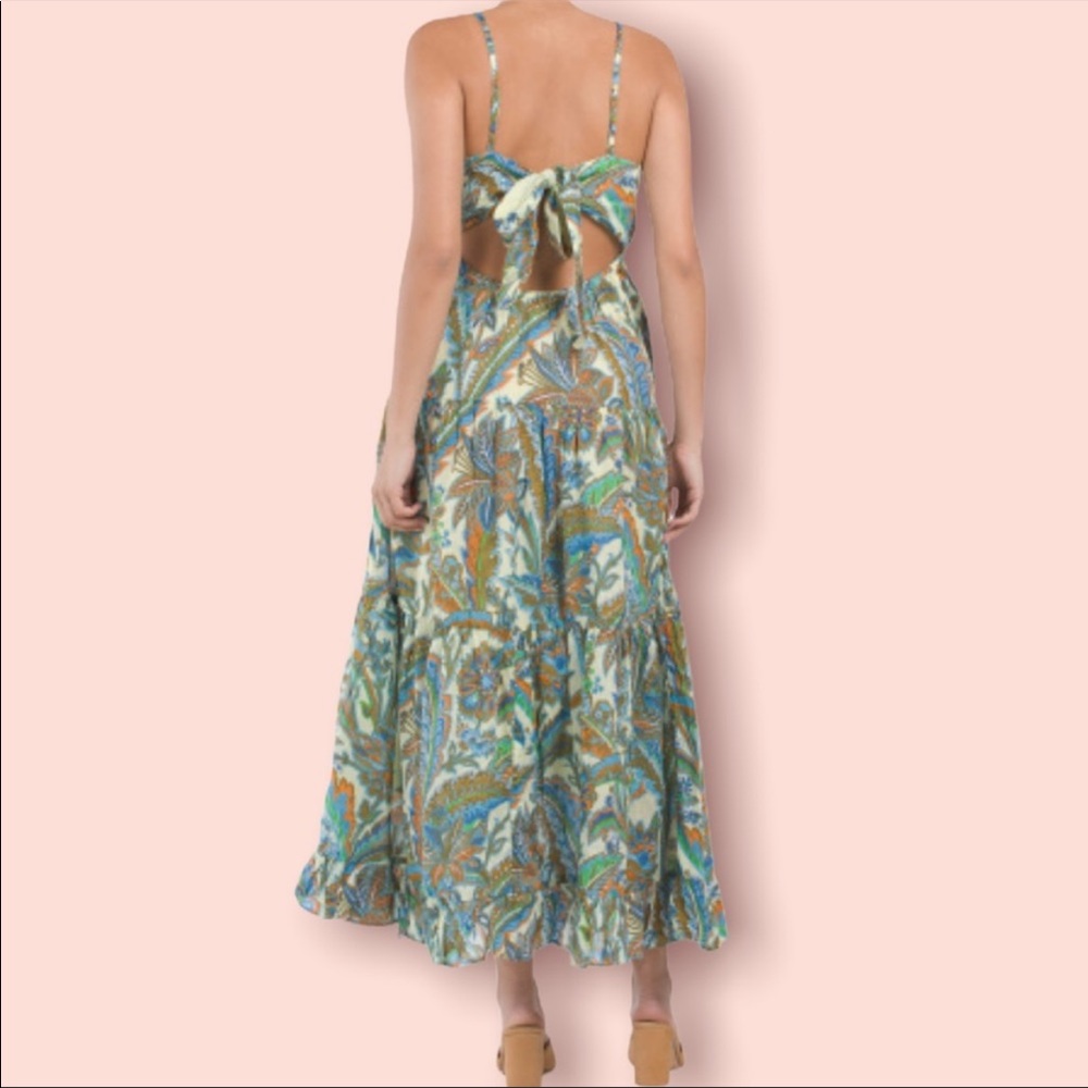 House of Harlow Boho Floral Ivory/
Blue Open Tie Cami Back Maxi Dress Small - Picture 3 of 5